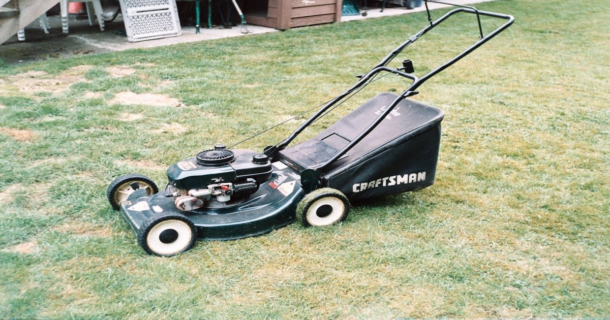 Gas Powered lawn mower on the grass